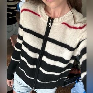 Striped 100% Wool Telluride Zip Sweater (Size Medium)